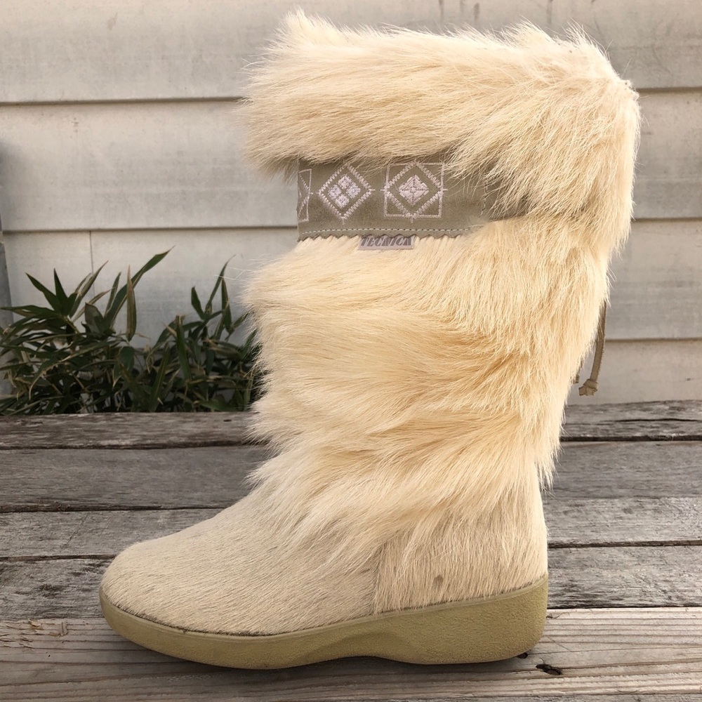 Tecnica White Goat Fur Apres Ski Winter Boots EUR 39